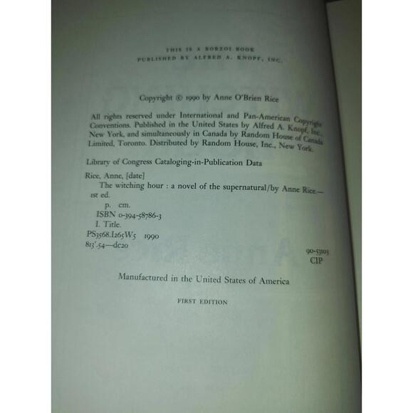 Anne Rice The Witching Hour (1990) First Edition Hardcover Novel Knopf 1st Print - Picture 3 of 5